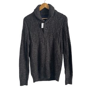 American Eagle Men's Gray Cable Knit Sweater Pullover Shawl Grandpa Academia XS